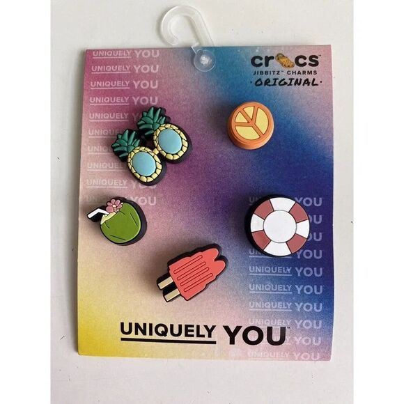 5 Pk Crocs Jibbitz Happy Summer Popsicle Coconut Peace Sign Pineapple Sunglasses - Picture 1 of 9